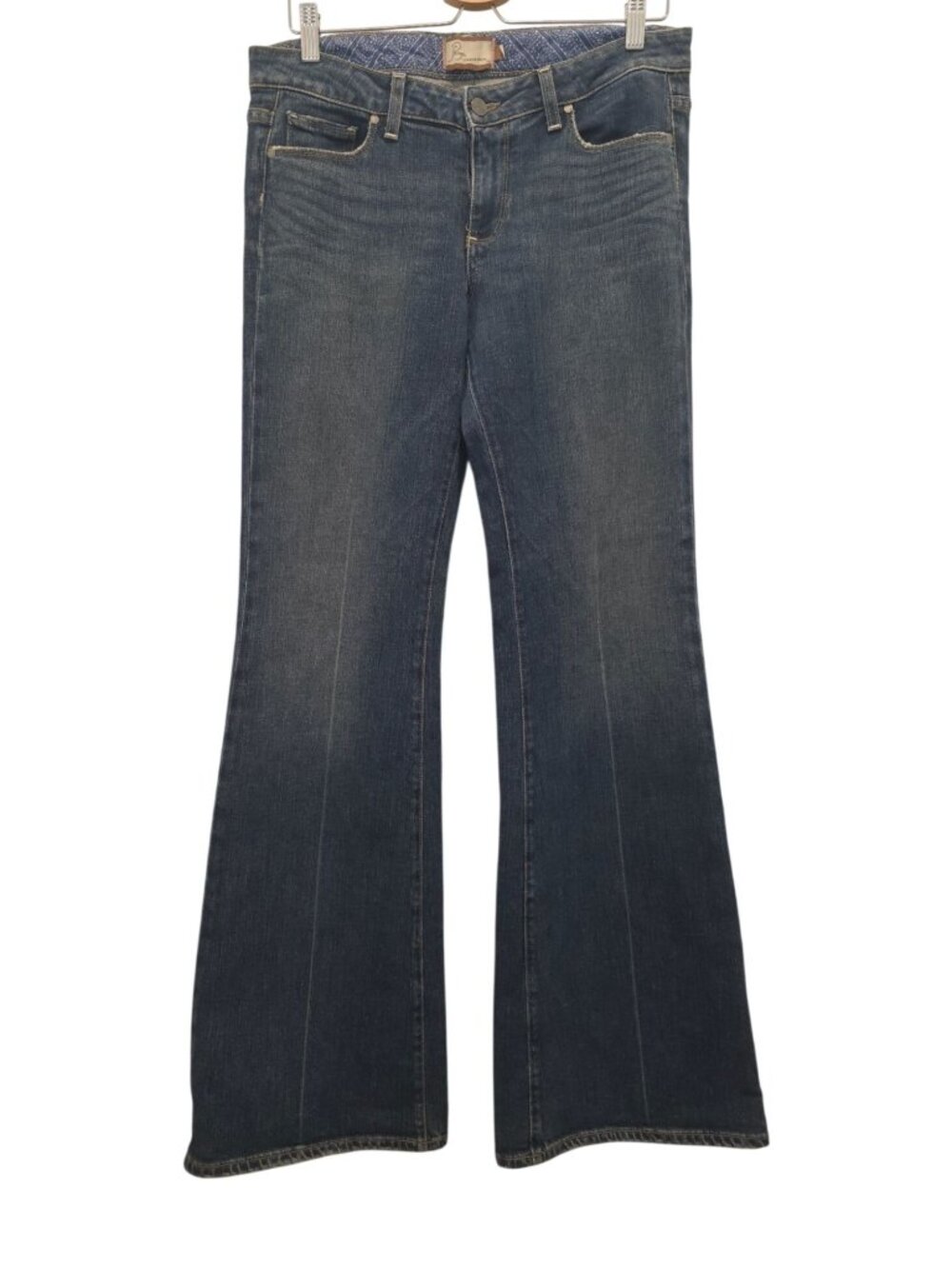 Y2K PAIGE Premium Denim ROBERTSON Mid-Rise Blue Flare Jeans Sz 30 - Made In USA
